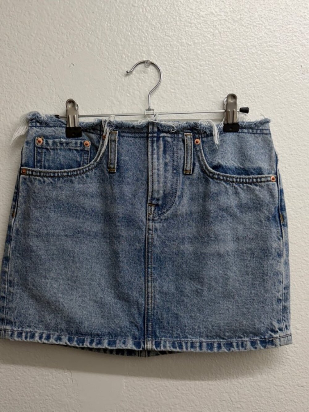 GRLFRND denim mini skirt 24 light wash frayed